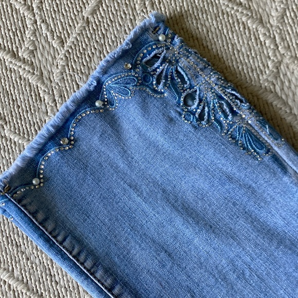 Redial Paris Embellished Pearls Rhinestone Boot Cut Jeans - Size Small - Picture 4 of 11